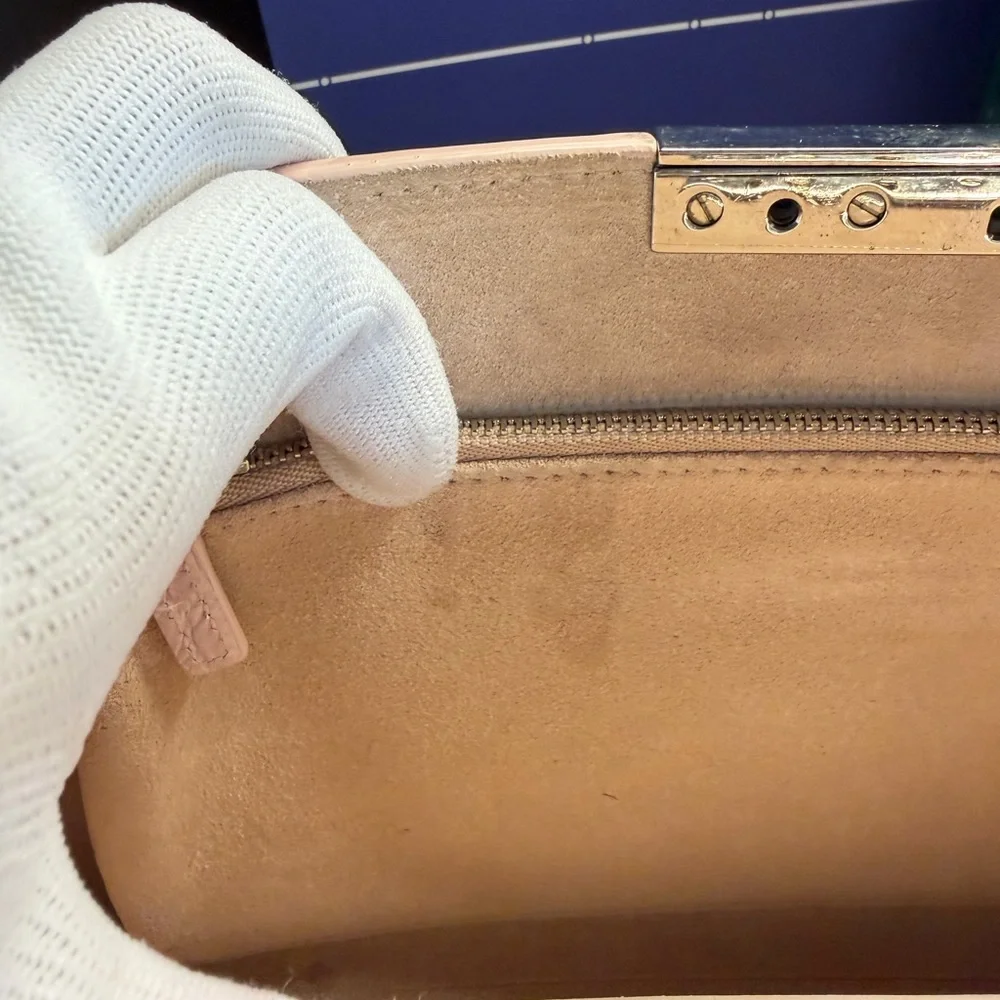 Alexander McQueen Pale Pink Croc-Embossed Knuckle Clutch